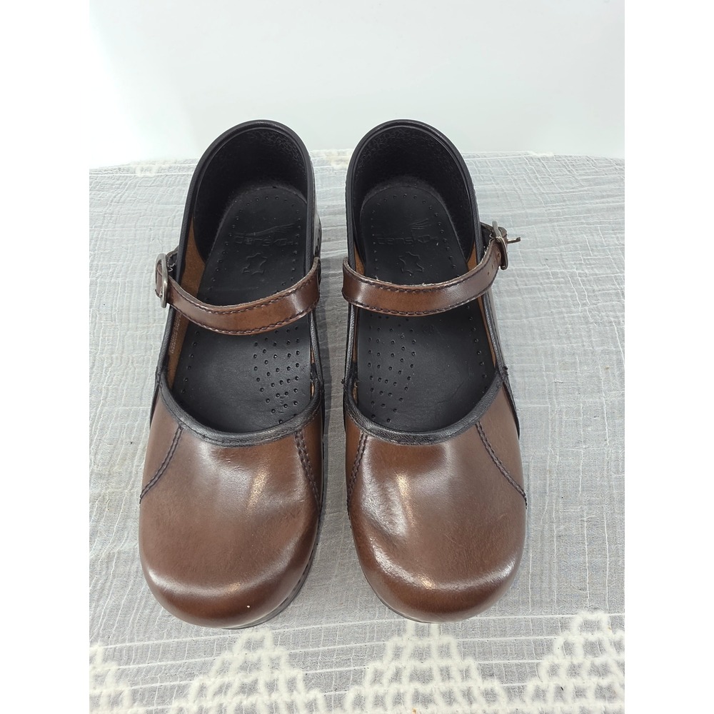 Dansko Brown Leather Mary Jane Clogs Professional Buckle Strap Shoes Women 38